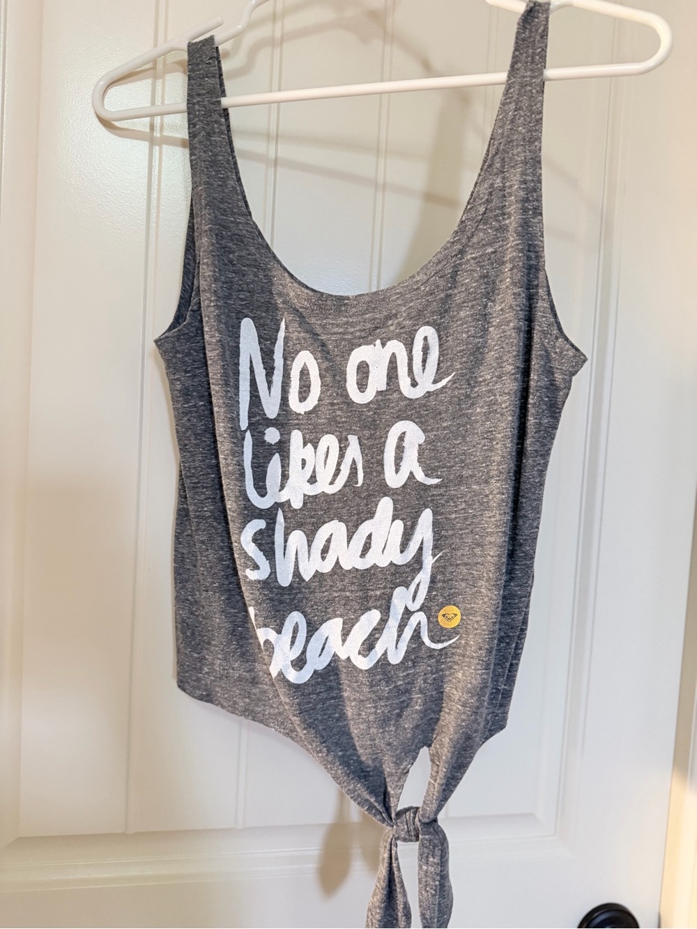Roxy Gray Graphic Tie-Front Tank No One Likes A Shady Beach